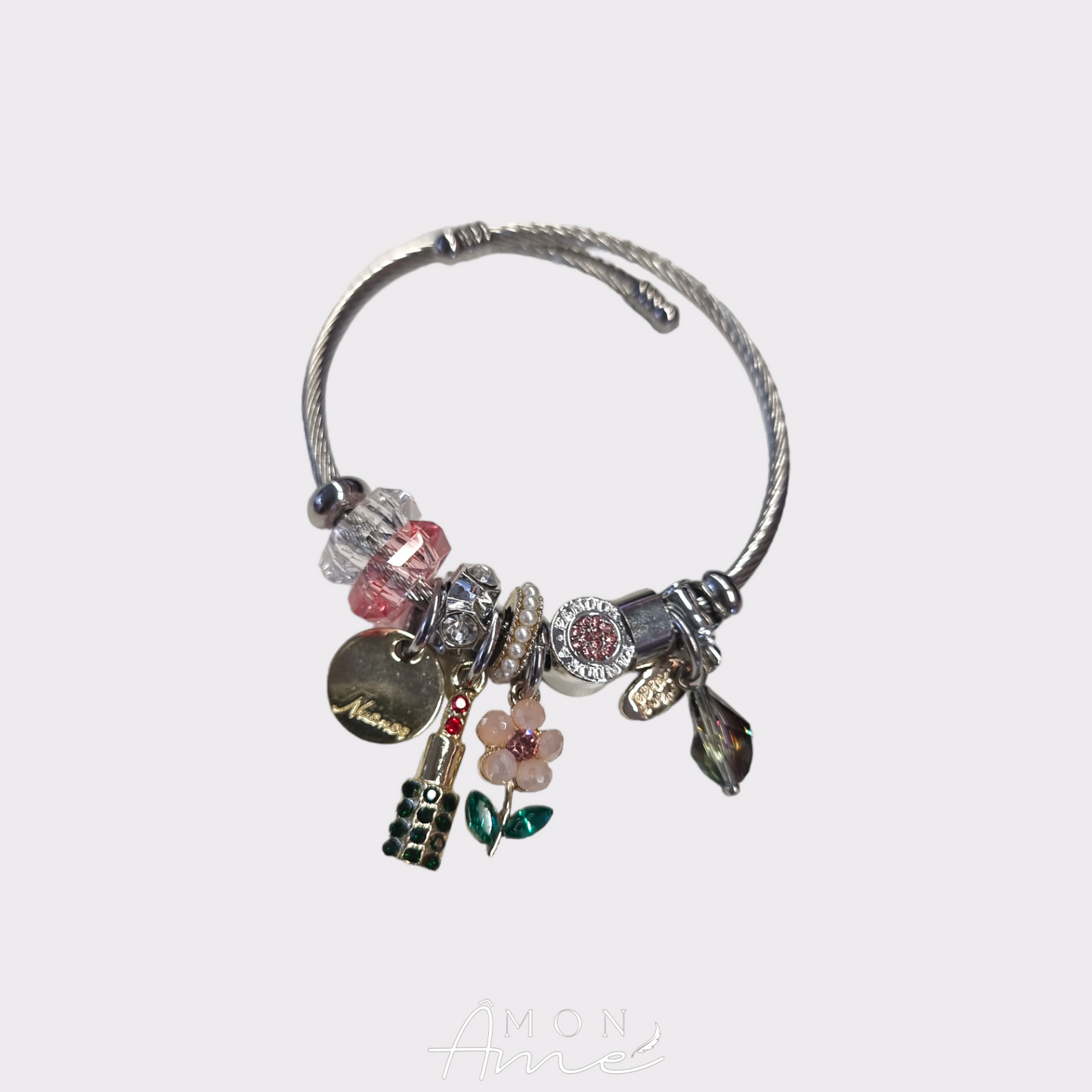 Pulsera dijes labial y flor