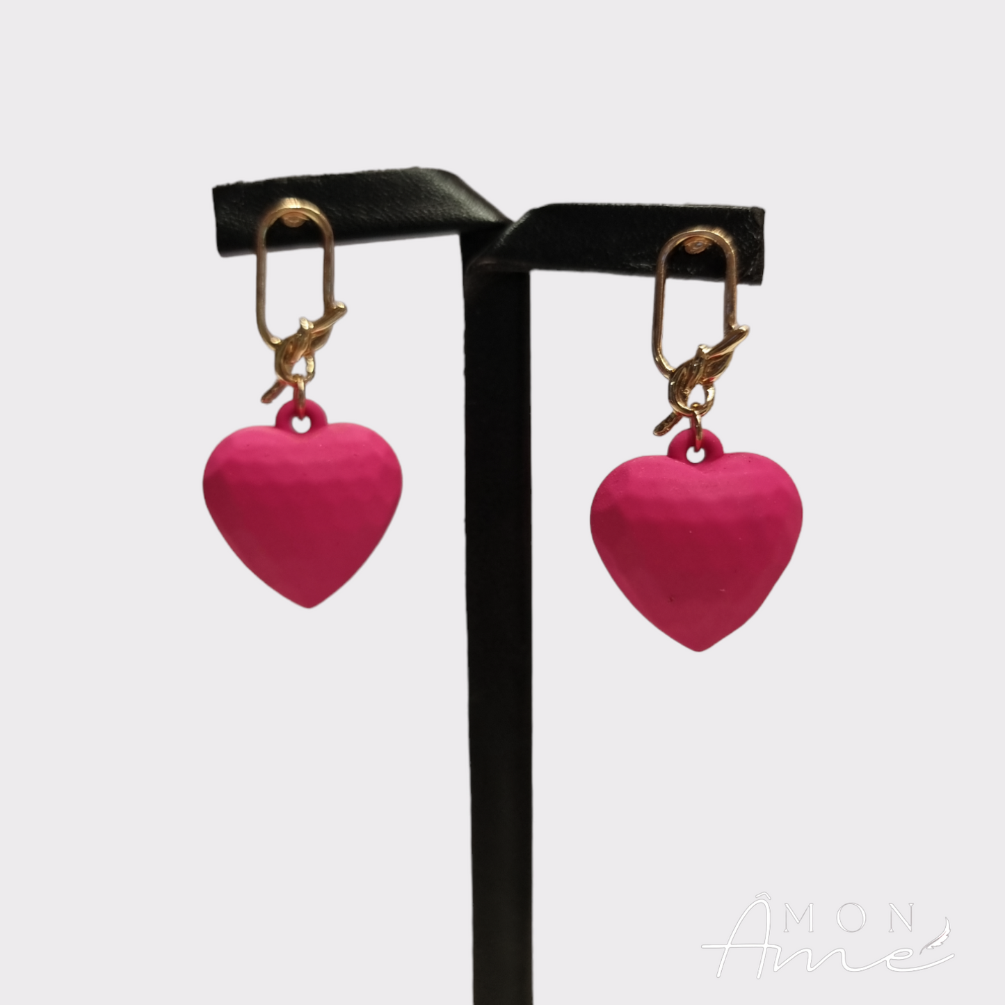 Aros corazón 3D fucsia