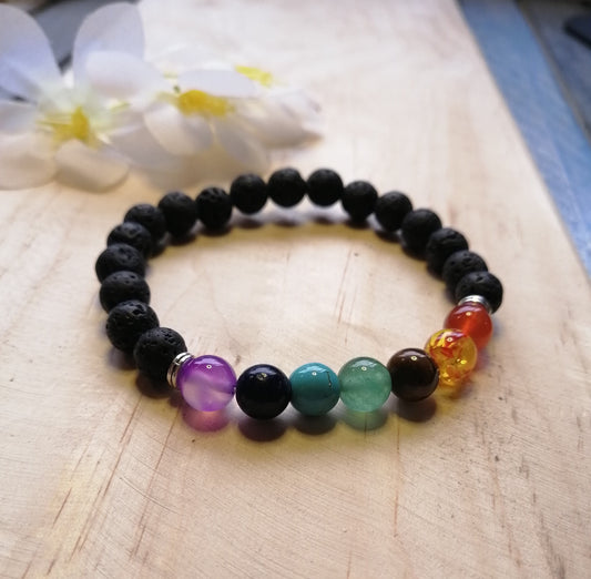 Pulsera 7 Chakras Piedra Volcánica