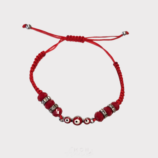 Pulsera roja 3 ojos turcos