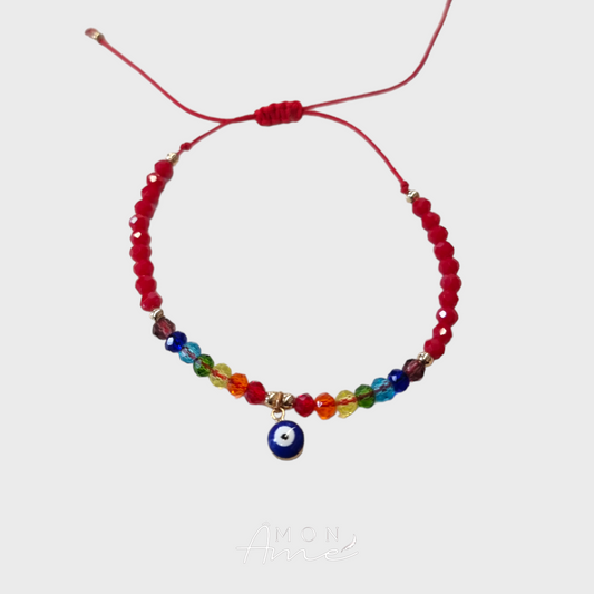 Pulsera roja ojo Fátima azul